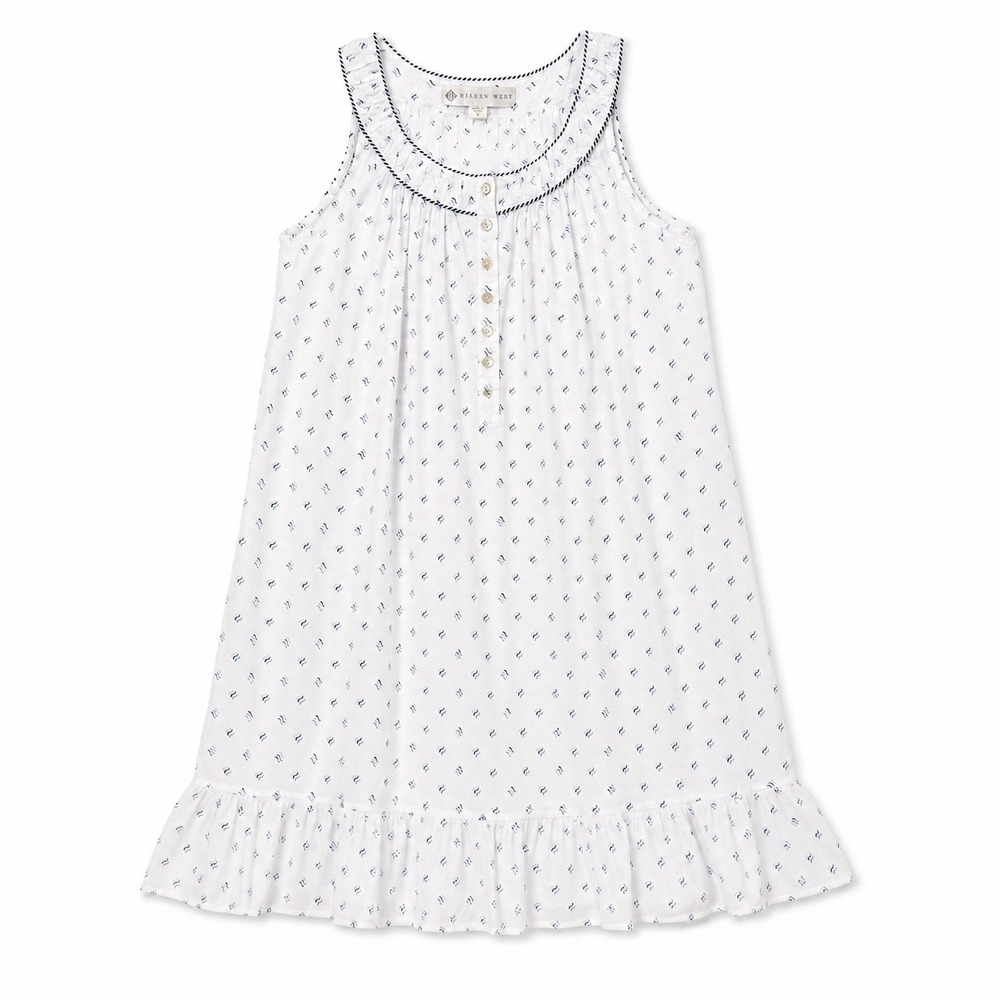 Eileen West Sleeveless Nightgown Sleepwear Womens S White Blue Cotton Ruffle - Picture 2 of 14